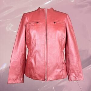 Y2K whimsy pink frost metallic leather jacket